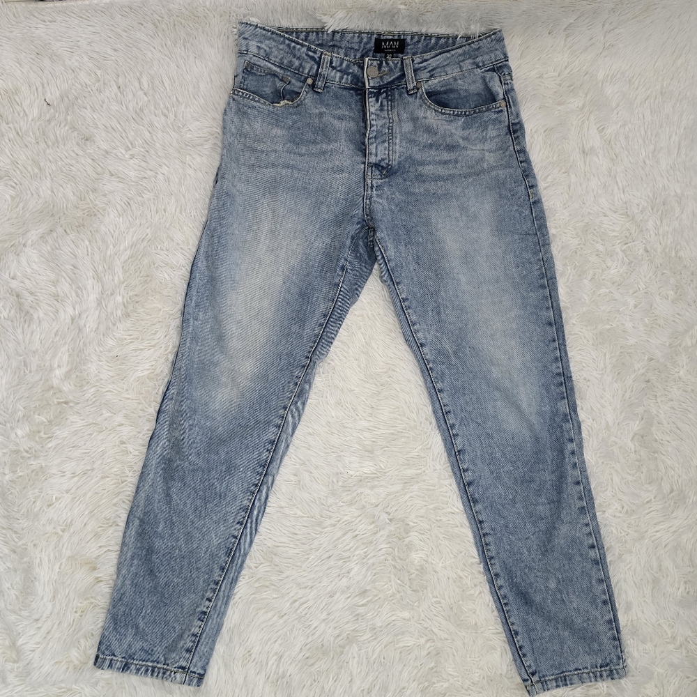 BoohooMAN Light Wash Straight Leg Button Fly Rigid Jeans 32 Long